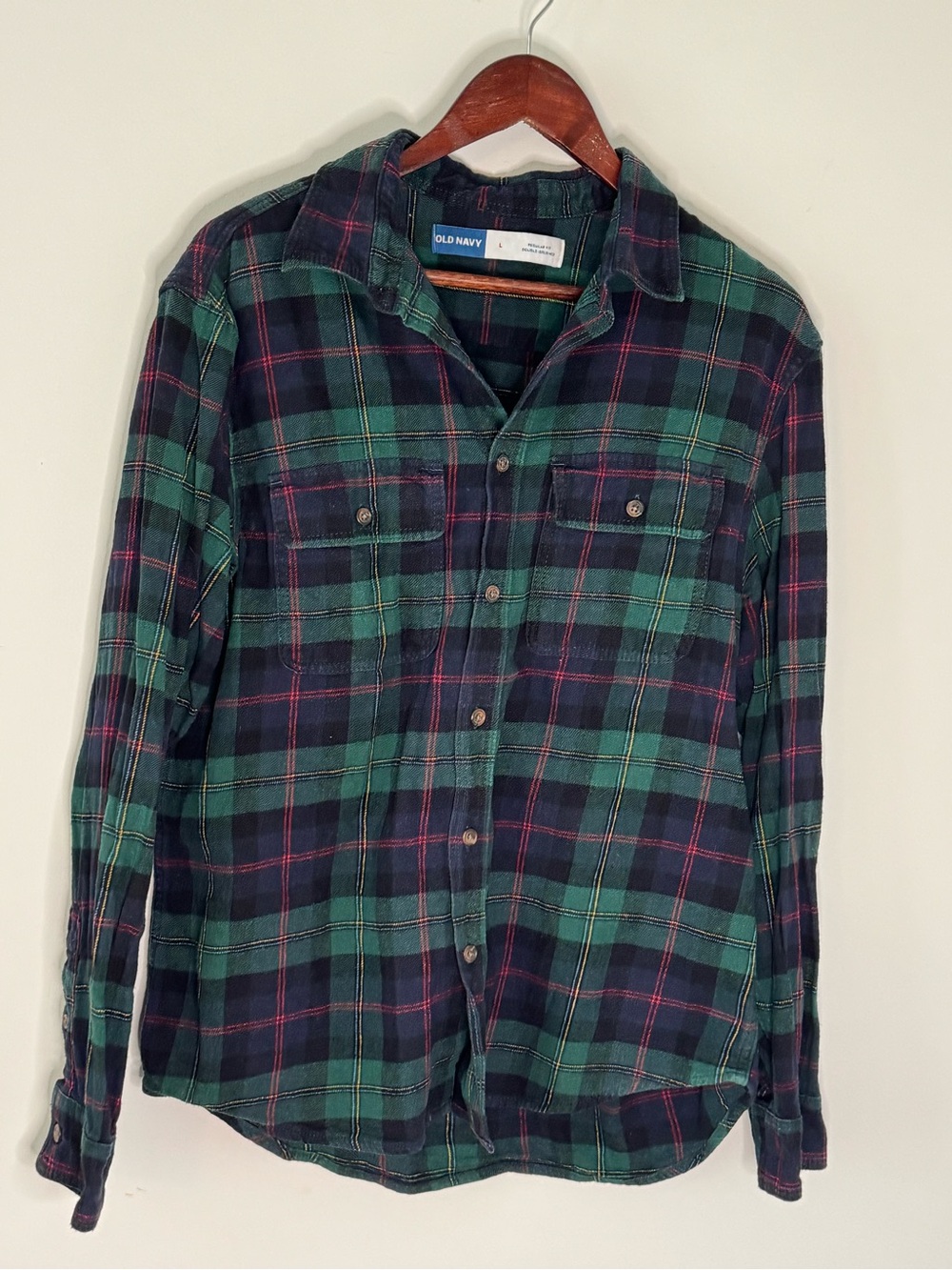 Old Navy Green and Navy Plaid Button-Down Shirt